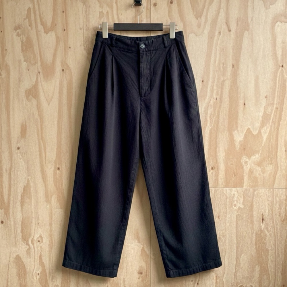 LACAUSA Echo Trousers Wide Leg Pleated Pants Black Sz 2 EUC Soft Canvas Cotton